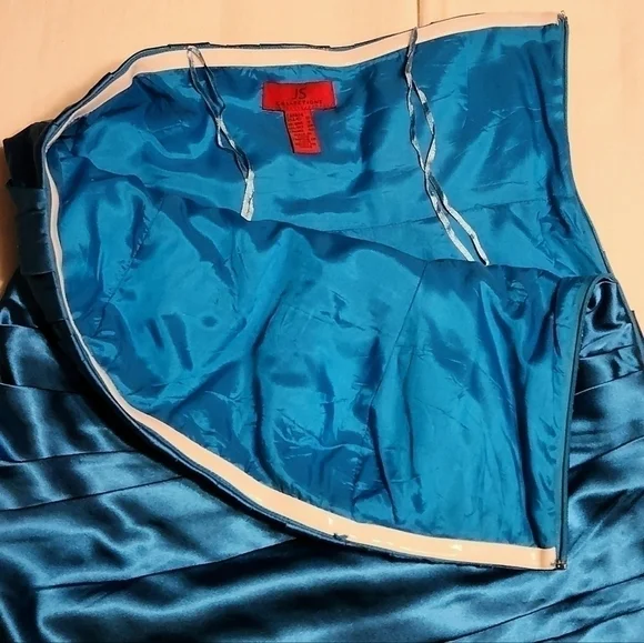 JS Collections Teal Strapless Pleated Cocktail Dress Size 10 - Picture 10 of 12